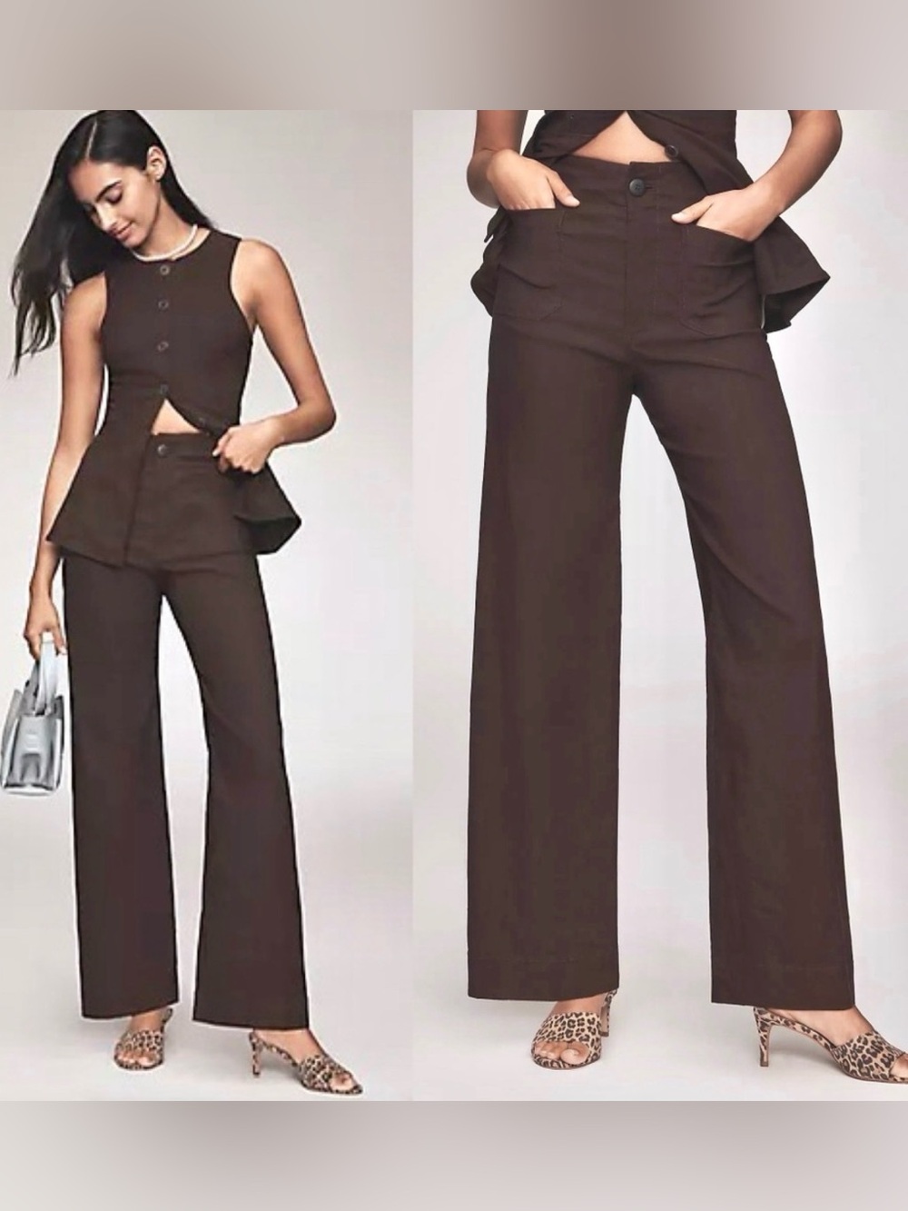 Colette Maeve Wide-Leg Pants in Dark Brown and Matching Vest